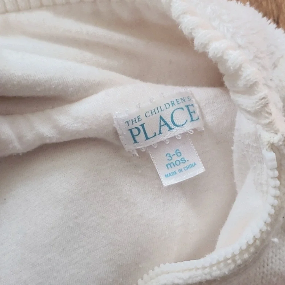 Children's Place Girls White Embroidered‎ Floral Sweater Zip Jacket 3-6M